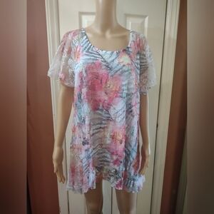 Brittney Black women's plus size 2x lace layered blouse shirt top